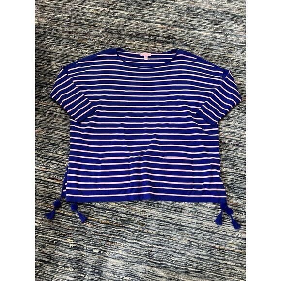 LILLY PULITZER Elba Sweater COASTAL SHELL STRIPE Twilight Blue size M - Picture 9 of 11